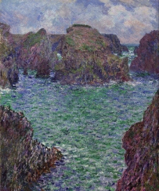 岩壁海洋莫奈油画图片