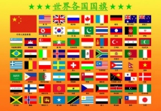 黄色背景世界各国国旗图片