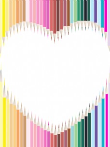 彩色铅笔在心脏形状的白色背景的情人节