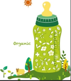 绿色环保插画绿色奶瓶