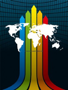 世界的载体材料的空间背景的彩虹线地图