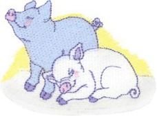 绣花 动物 猪 色彩 蓝色 免费素材