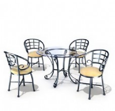 餐桌组合41餐馆餐厅桌椅组合3DMAX模型素材带材质