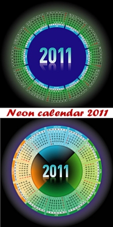 圆形素材两款圆形排列2011日历矢量素材