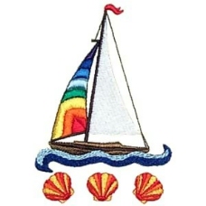 绣花交通工具帆船海贝色彩免费素材