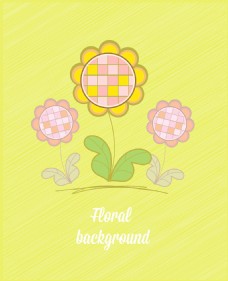 黄色背景花与花的纹理背景说明的涂鸦