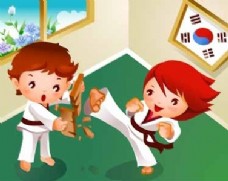 儿童运动儿童跆拳道运动矢量素材
