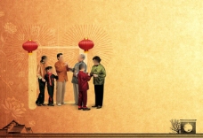 中国风设计中国风海报设计老人孩子进门