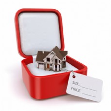 3D盒红色礼盒与3D别墅模型高清图片