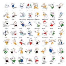 吉祥动物亚运会吉祥物56种运动造型原稿矢量素材