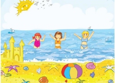 沙滩海边快乐玩耍的孩子们图片