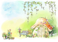 蘑菇小屋童话风景psd素材