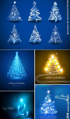 蓝色花纹圣诞树矢量图图片