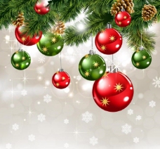 潮流素材圣诞球松树枝圣诞背景图片