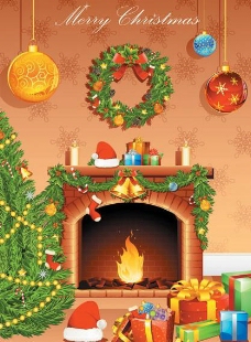潮流素材圣诞壁炉背景图片