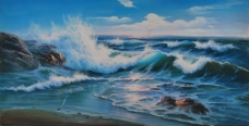 海滩海浪油画