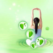 瑜伽美女绿叶圆圈水纹和做瑜伽的美女背影