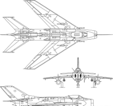 米格19战斗机线稿图片
