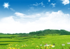 山水蓝天白云绿草图片素材稻田图片