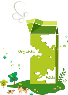 绿色环保矢量素材牛奶盒子