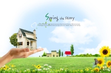绿色环保海报房屋模型图片