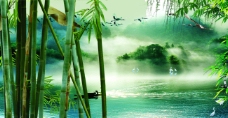 端午节装饰绿竹山水画图片大自然美景图