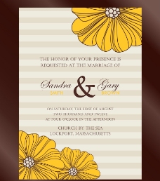 黄色背景黄色花纹花卉婚礼请柬图片