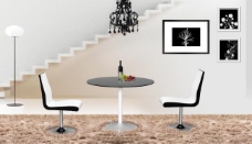 室内场景 餐桌 餐椅 壁画 楼梯 地毯 吊灯 落地灯 咖啡色 黑白系列图片