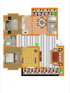 三室两厅彩色平面图图片